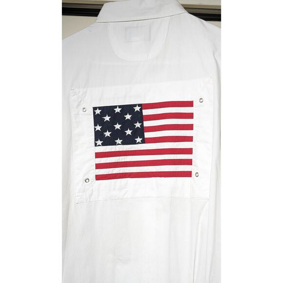 Vintage David Paul New York White Button Up USA Blouse W/ Flag Back Mens XL - Picture 3 of 11